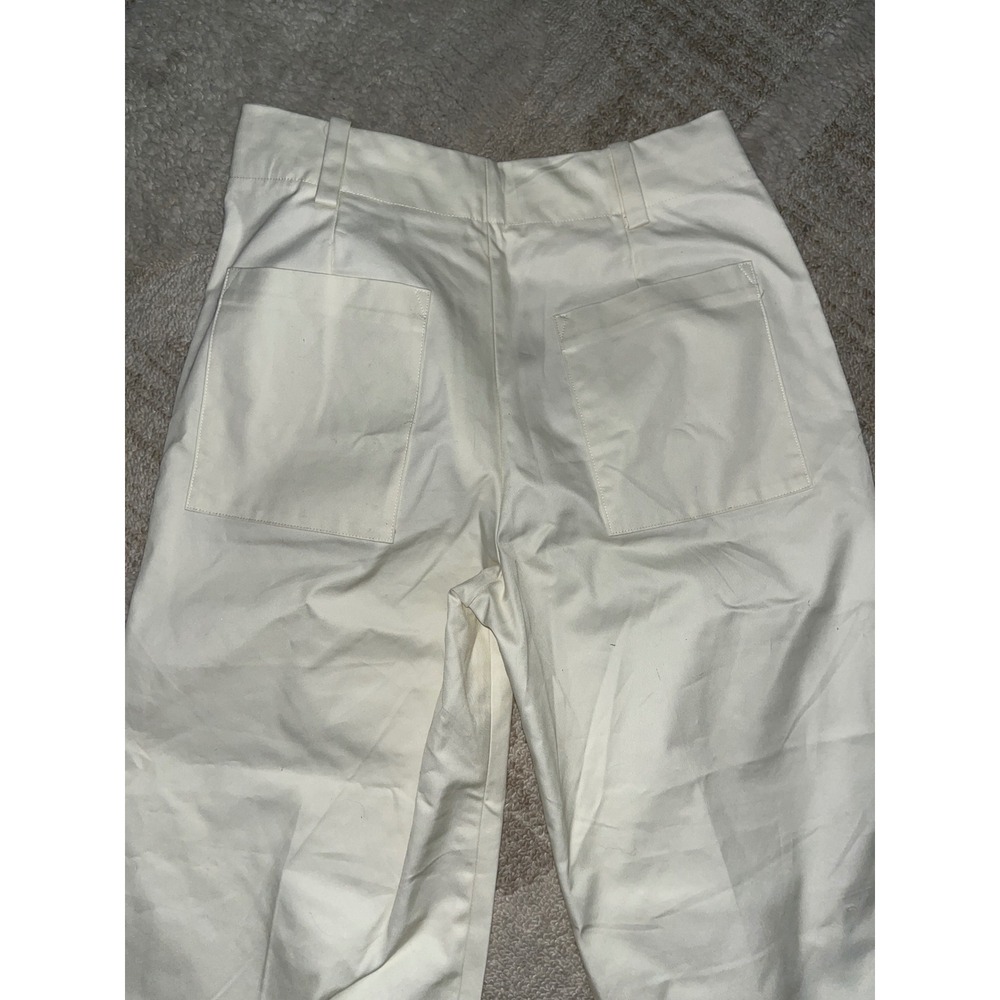 Zara Women Off White Cream High Waisted Wide Leg Cuffed Trouser Pants Size S 26 - Picture 9 of 10